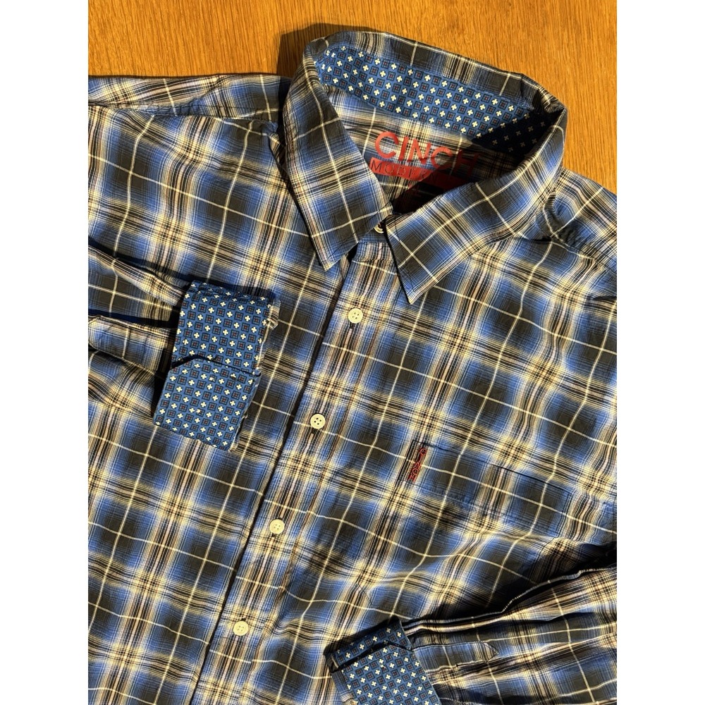 Cinch Modern Fit Western Shirt XL Blue Plaid Button Front Flip Cuff Cowboy USA